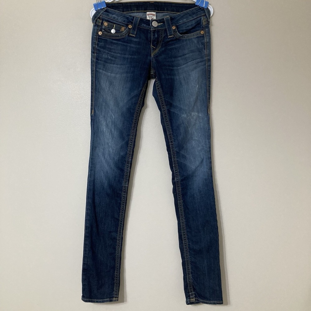 True Religion Women Y2K Distressed Skinny Jeans Size 25 Flap Pockets Vintage
